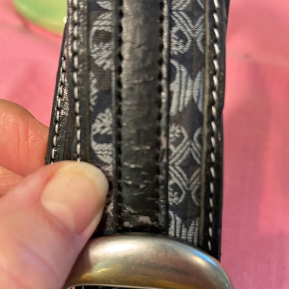 Timberland Black Leather Belt Grey Fabric Tree Logo 1743-001